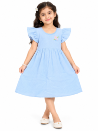 Chellakutti Girls Floral Embroidered Flutter Sleeve Gathered Frock