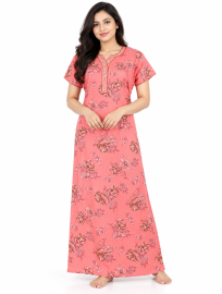 EasyCharm Rayon Floral Printed Decorative V-Neck Nighty
