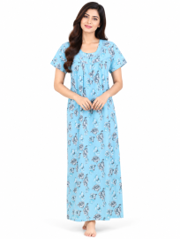 EasyCharm Span Rose Floral Print Lace Yoke Short Sleeve Nighty