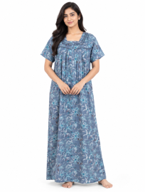 Easy Charm Cotton Aquatic Floral Vine Motifs Nighty
