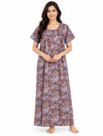 EasyCharm Cotton Floral And Leaf Motifs Nighty