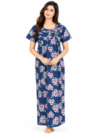 EasyCharm Cotton Floral Print Smocked Yoke Short Sleeve Nighty