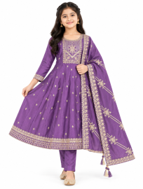 Graceful Essence Girls Embroidered Floral Butta Kurta Pant Dupatta Set
