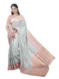 BlossomEase Art Dupion Plain with Contrast Border Saree