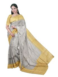 BlossomEase Art Dupion Plain with Contrast Border Saree