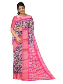 BlossomEase Art Tussar Floral Design Contrast Border Saree