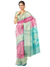 Kanmanie Wedding Silk Floral Jaal Motif with 6 Inch Jacquard Border Saree