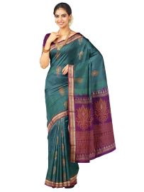 Kanmanie Silk Cotton Lotus Bud Butta with 2 Inch Jacquard Border Saree