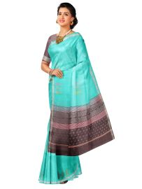Kanmanie Soft Silk Geometric Triangle and Coin Butta with 1 Inch Tissue Border Saree