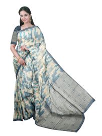 Gracecharm Art Dupion Geometric Meander Motif Interlock Square Pallu Saree