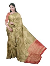 Gracecharm Kota Tussar Triangle Tessellation Serrated Stripe Pallu Saree