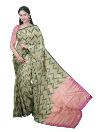 Gracecharm Kota Tussar Serrated Zigzag Contrast Plain Pallu Saree