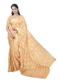 BlossomEase Elegant Super Netted Floral Bouquet Leaf Border Saree 
