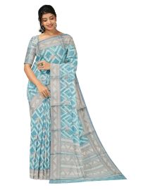 BlossomEase Elegant Super Netted Palm Tree Diamond Geometric Border Saree