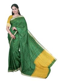 Gracecharm Chettinad Cotton Checkered Square Butta with Contrast Pallu Saree