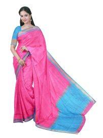 Gracecharm Chettinad Cotton Square Butta with Contrast Blue Pallu Saree