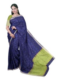 Gracecharm Chettinad Cotton Gold Butta with Contrast Green Pallu Saree