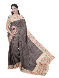 Gracecharm Semi Linen Micro Dotted Stripe with Bird Floral Pallu Saree