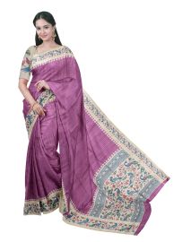 Gracecharm Semi Linen Micro Dotted Stripe with Peacock Floral Pallu Saree