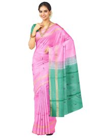 Kanmanie Vazhainaar Pattu Candy Pink Sea Green Butta Saree