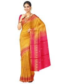 Kanmanie Vazhainaar Pattu Mustard Yellow Rani Pink Butta Saree