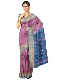 Kanmanie Vazhainaar Pattu Mauve Steel Blue Zari Butta Saree