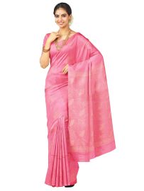 Kanmanie Softy Silk Rose Pink Floral Zari Jaal Pallu Saree