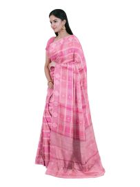 Gracecharm Kora Silk Cotton Geometric Check Floral Butta Saree