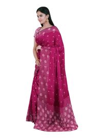 Gracecharm Kora Silk Cotton Magenta Pink Floral Butta Woven Saree