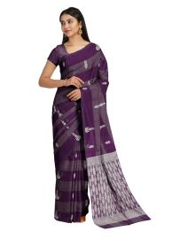 Gracecharm Kora Silk Cotton Stripe Butta with Geometric Pallu Saree
