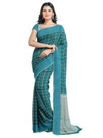 Gracecharm Kora Silk Cotton Window Check Butta with Diamond Jaal Pallu Saree