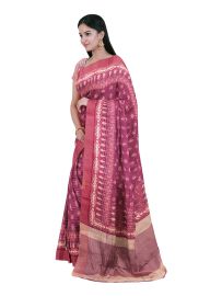 Gracecharm Semi Jute Geometric Ikat Butta with Striped Pallu Border Saree
