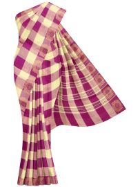Gracecharm Elegant Cotton Bold Check Floral Border Saree - Without Blouse