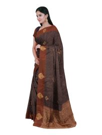 Gracecharm Art Soft Silk Dark Chocolate Brown Zari Butta Border Saree