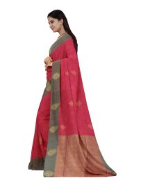 Gracecharm Art Soft Silk Rani Pink Zari Butta Contrast Border Saree