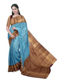 GraceCharm Art Silk Floral Jaal with Diamond Lattice Paisley Pallu Saree