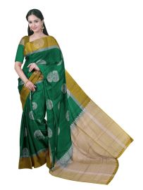 Gracecharm Art Soft Silk Bottle Green Circular Butta Contrast Border Saree