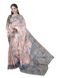 GraceCharm Semi Jute Bird Butta with Twin Peacock Pallu Saree