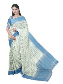 GraceCharm Semi Jute Striped Body Contrast Pallu Border Saree