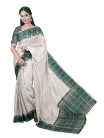 GraceCharm Semi Jute Striped Body with Checked Pallu Border Saree