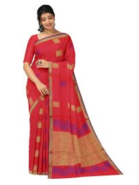 GraceCharm Kovai Cotton Floral Square Butta with Floral Panel Pallu Saree