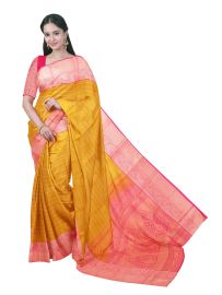 GraceCharm Art Silk Mustard Yellow Stripes with Contrast Border Saree