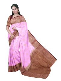 GraceCharm Art Silk Checked Floral Butta with Maroon Brocade Pallu Saree