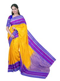 GraceCharm Art Silk Yellow Butta with Contrast Paisley Pallu Saree
