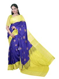 GraceCharm Art Silk Royal Blue Butta with Paisley Border Saree