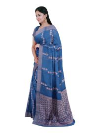 GraceCharm Cotton Blue Triangle Butta with Geometric Pallu Saree