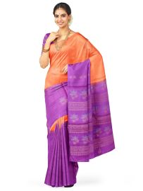 Kanmanie Soft Silk Dual-Tone Leaf Butta Borderless Saree