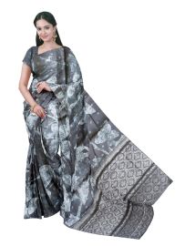 Graceful Essence Tussar Silk Floral Leaf Print Micro Butta Jaal Pallu Saree