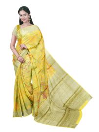 Graceful Essence Tussar Silk Floral Vine Print Leaf Butta Zari Border Saree
