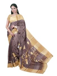 Graceful Essence Tussar Silk Calla Lily Butta Vine Pallu Contrast Border Saree